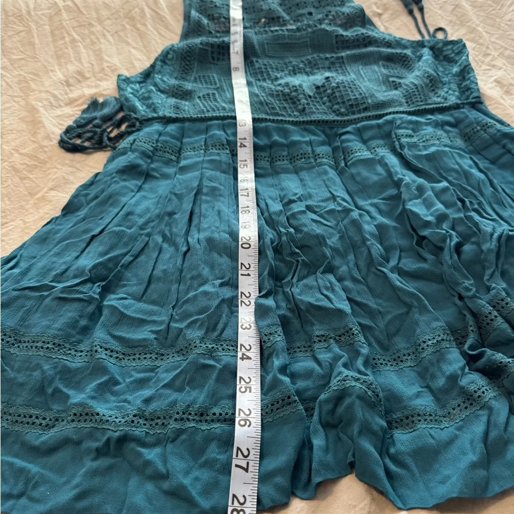 Free People Teal Crochet Bodice Mini Dress